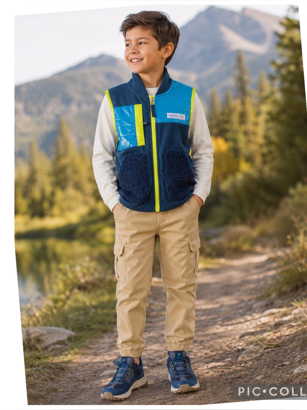 Obermeyer Boys Sherpa Fleece Vest Blue Neon Aspen Colorado Size S